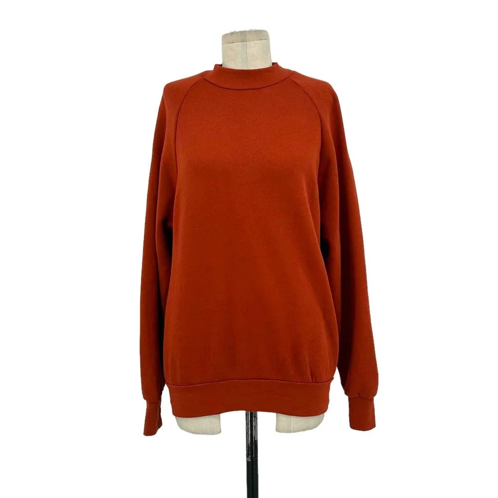 Les Tien Burnt Orange Mock Neck Long‎ Sleeve Cotton Sweatshirt Size XS